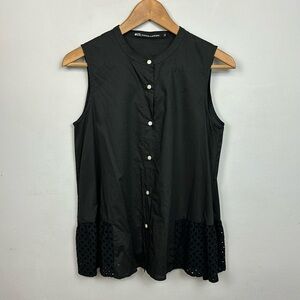 NICO Nicholson & Nicholson 100% Cotton Sleeveless Lattice Lace Hem Top Sz 38